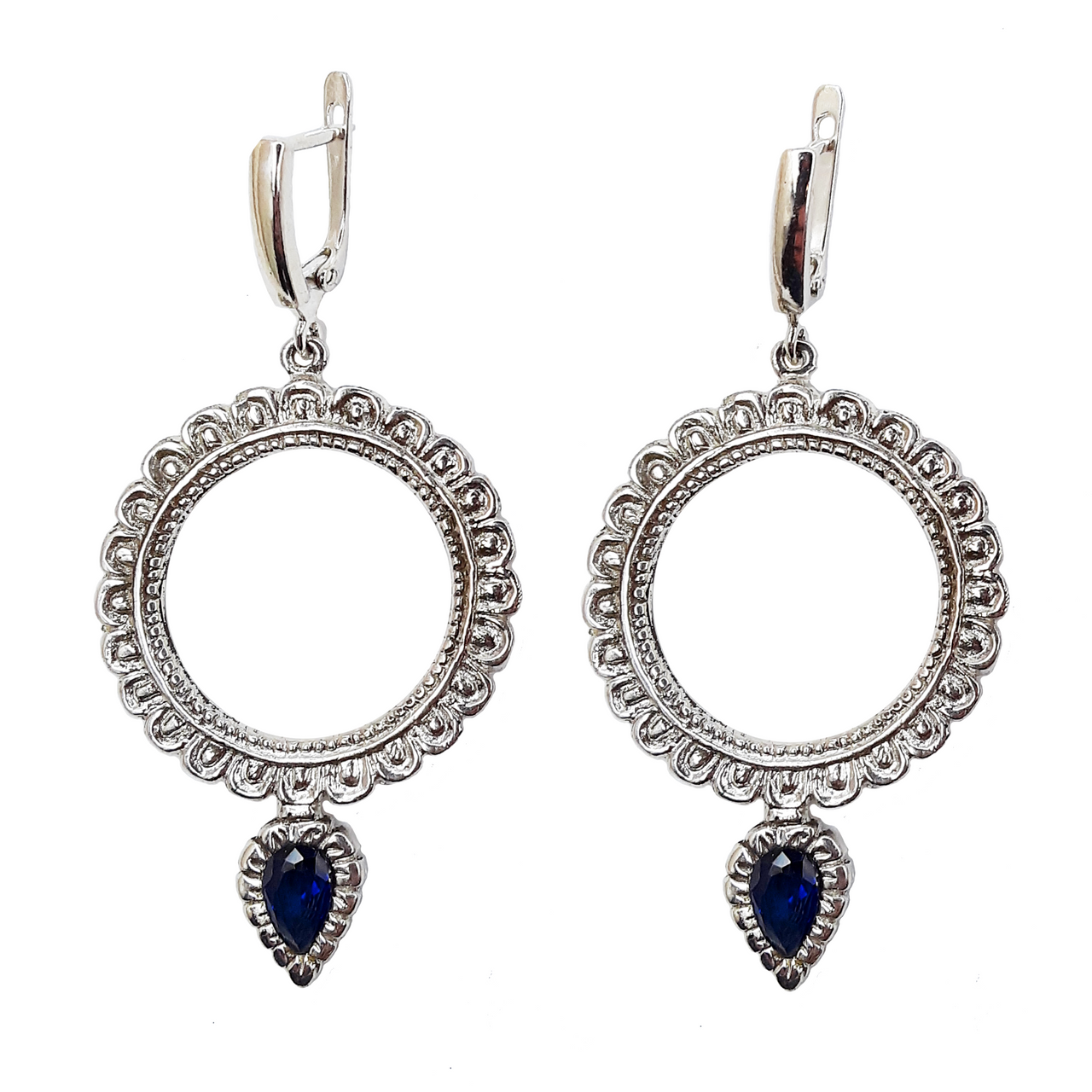 Blue Silver Dakini Earrings,   1.15"