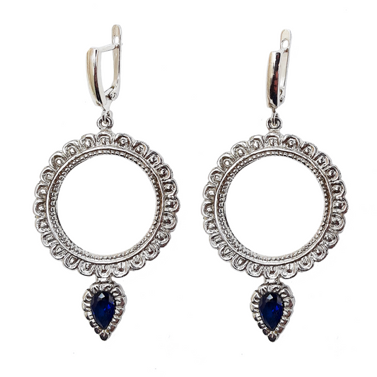 Blue Silver Dakini Earrings,   1.15"