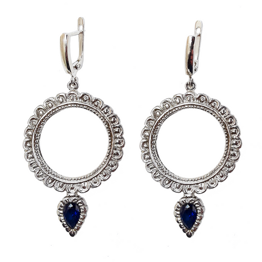 Blue Gem Silver Dakini Earrings,   1.15"