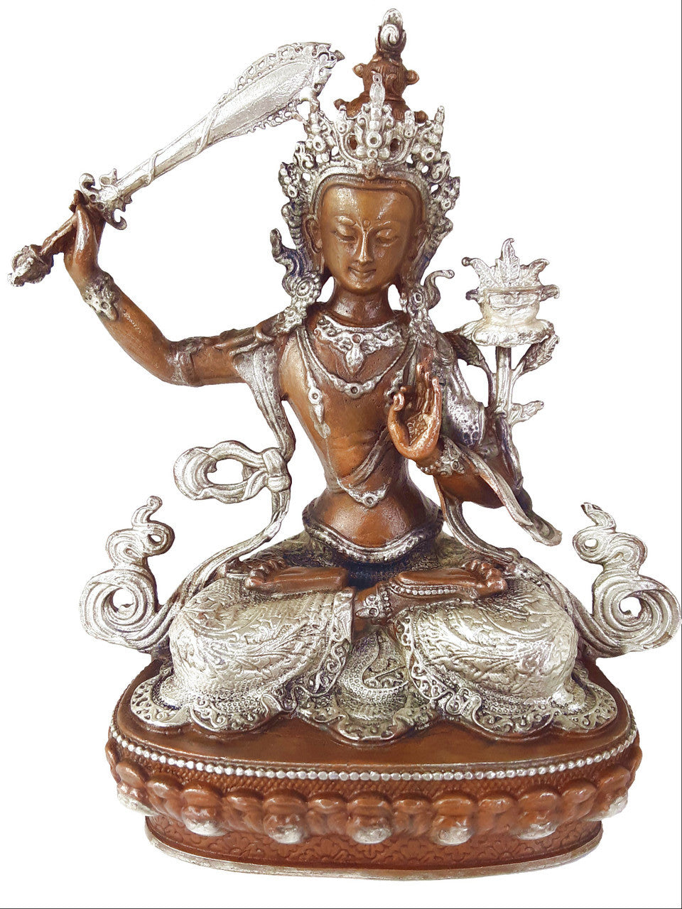 Copper with Silver Manjushri Statue, 3.75"