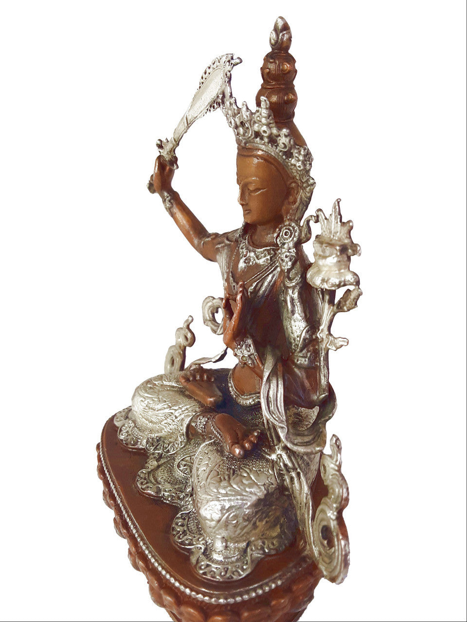 Copper with Silver Manjushri Statue, 3.75"