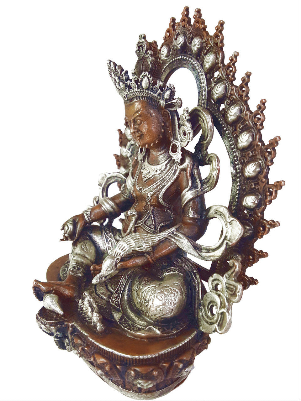 Dzambhala Statue Copper with Silver 3.75"