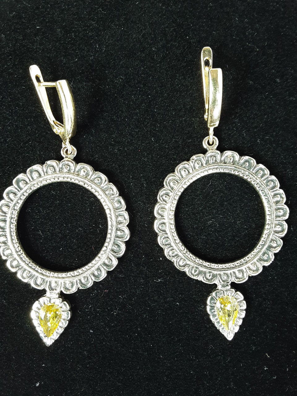 Yellow Gem Silver Dakini Earrings, 1.15"