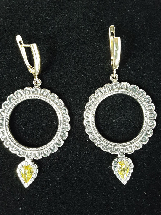 Yellow Gem Silver Dakini Earrings, 1.15"