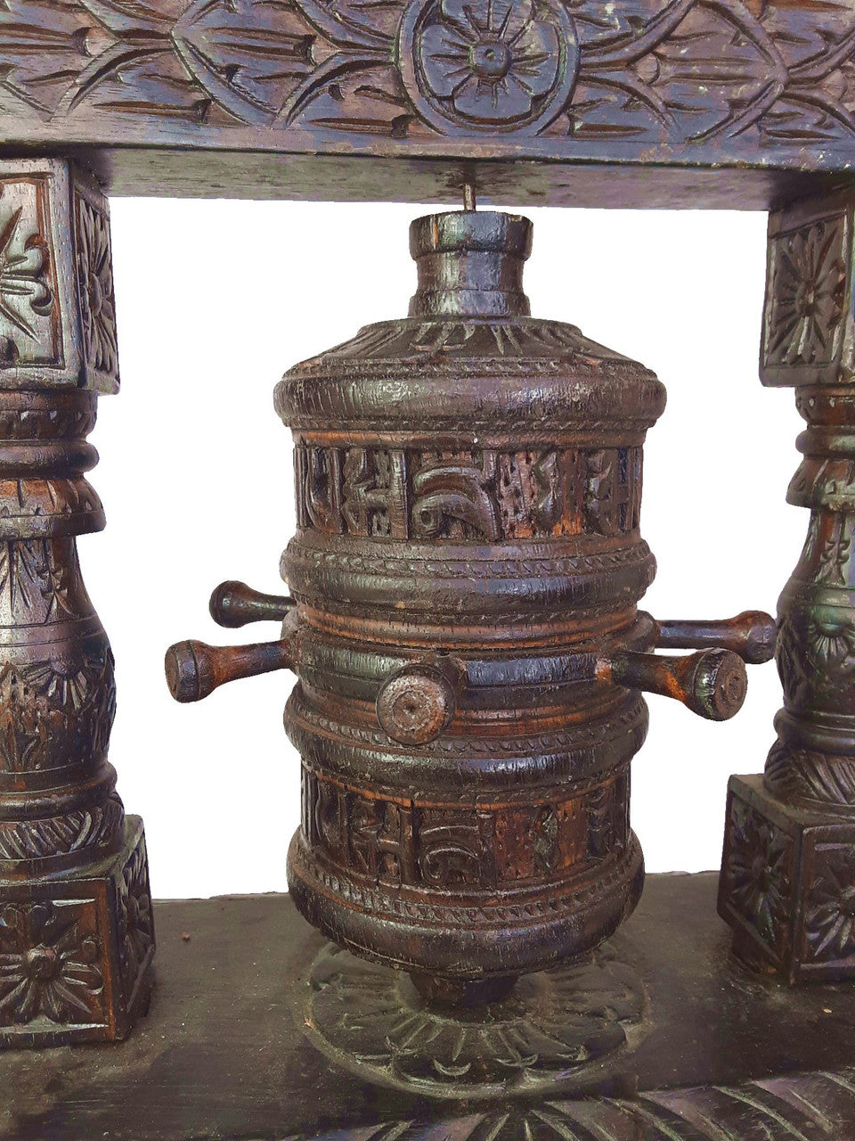 Vintage Wooden Prayer Wheel 15.25"