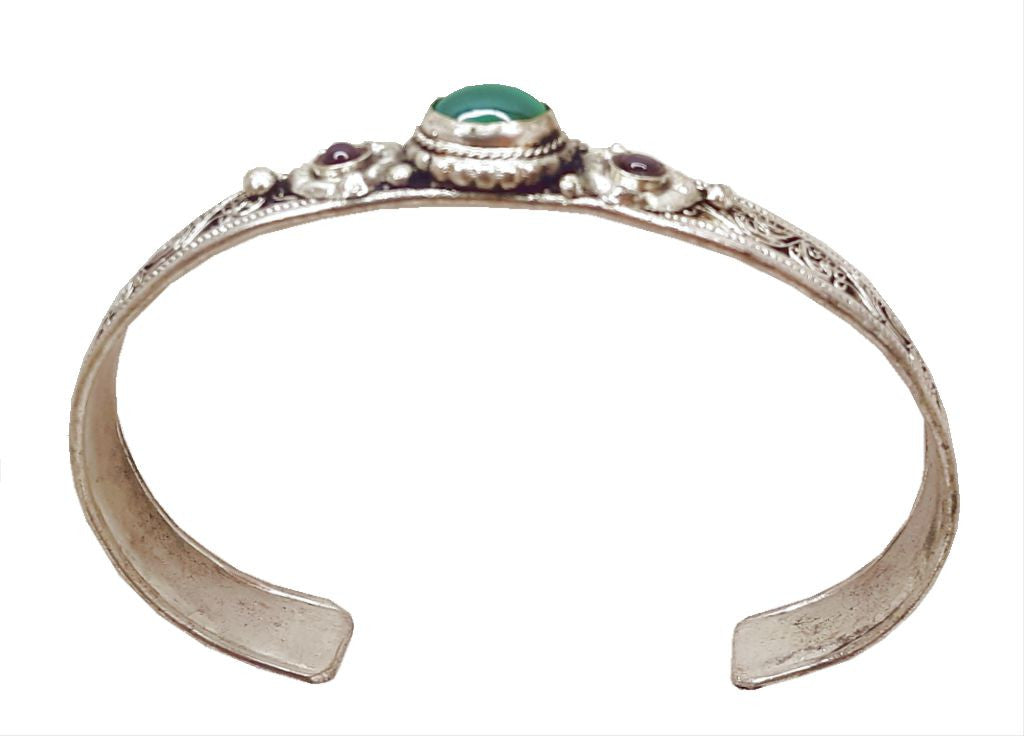 Malachite and Garnet White Metal Bracelet