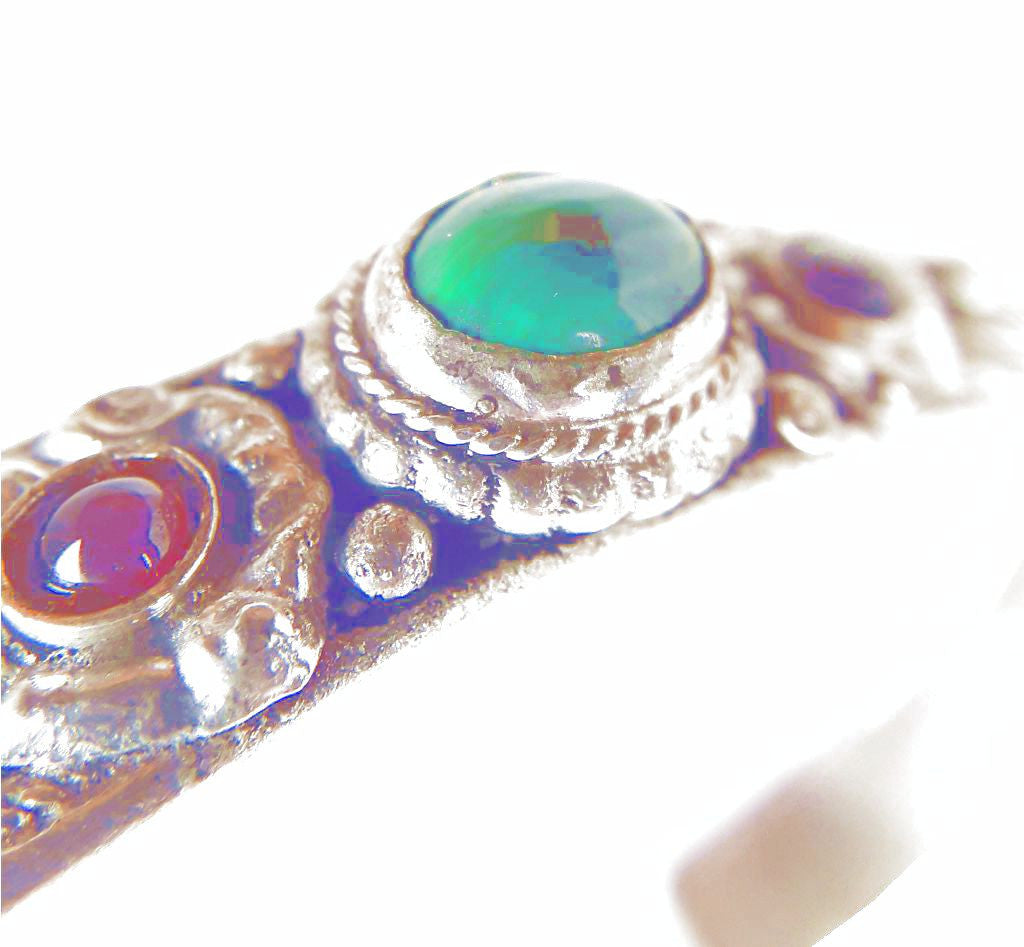 Malachite and Garnet White Metal Bracelet