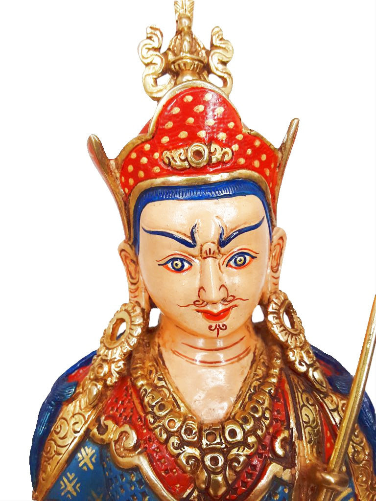 Guru Rinpoche Statue, Gold-Plated and Hand-Painted, 8.5"