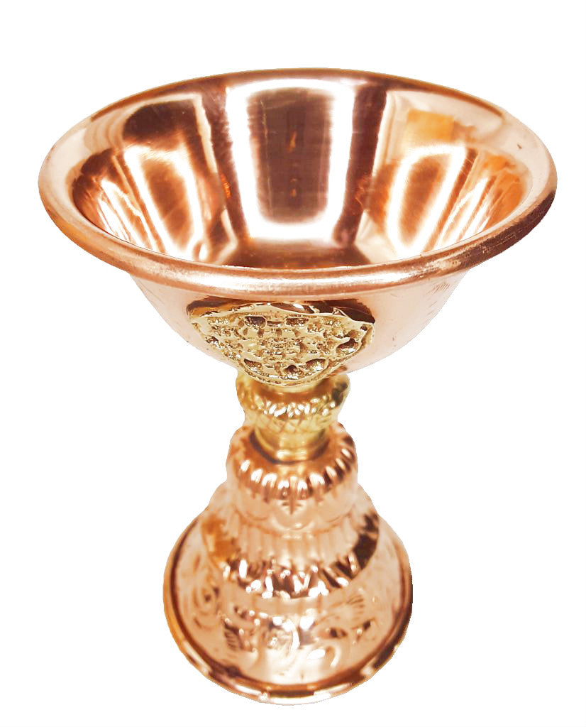 Copper Auspicious Symbols Butter Lamp 3.75"