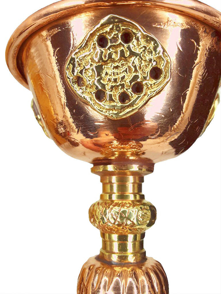 Copper Auspicious Symbols Butter Lamp 3.75"