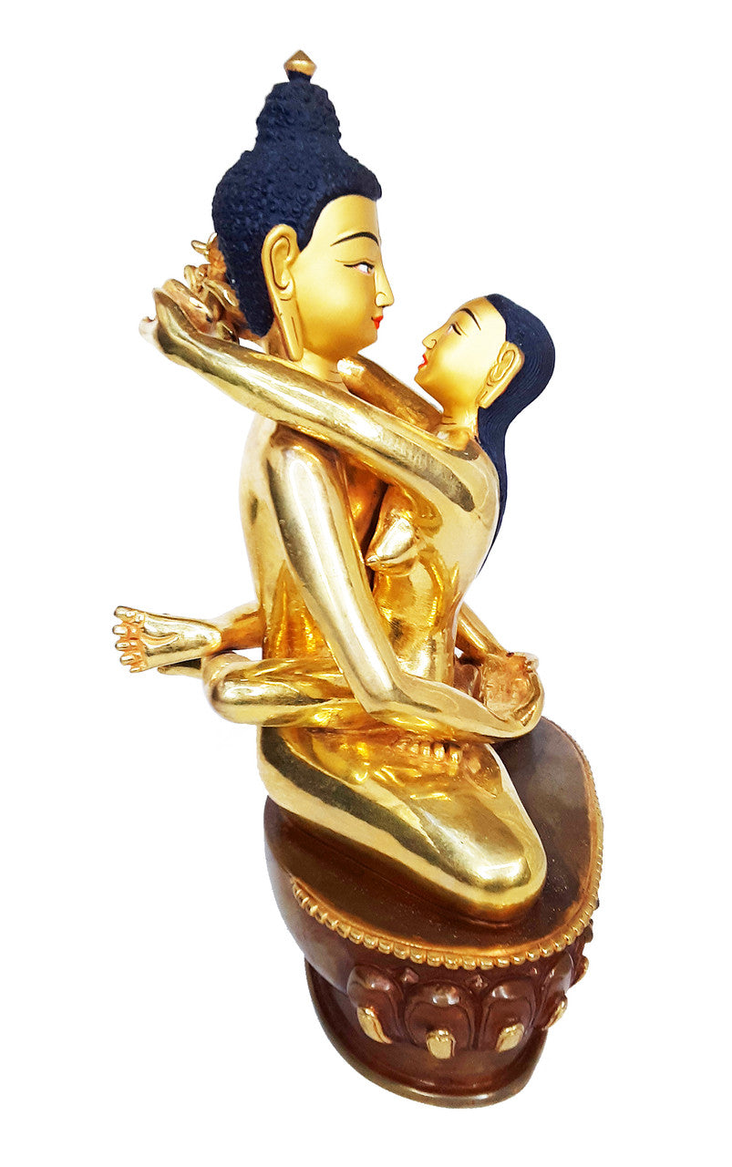 Gold Plated Kunzang Yabyum (Kuntuzangpo/Kuntuzangmo) Statue, 8"