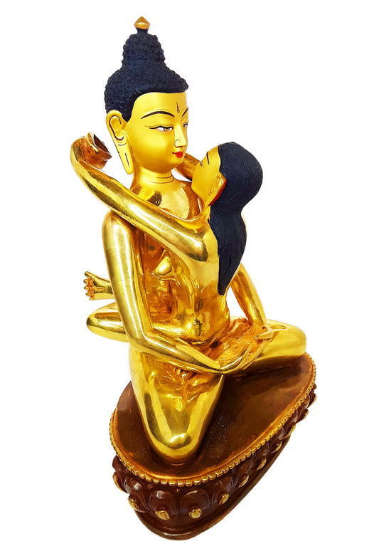 Gold Plated Kunzang Yabyum (Kuntuzangpo/Kuntuzangmo) Statue, 8"