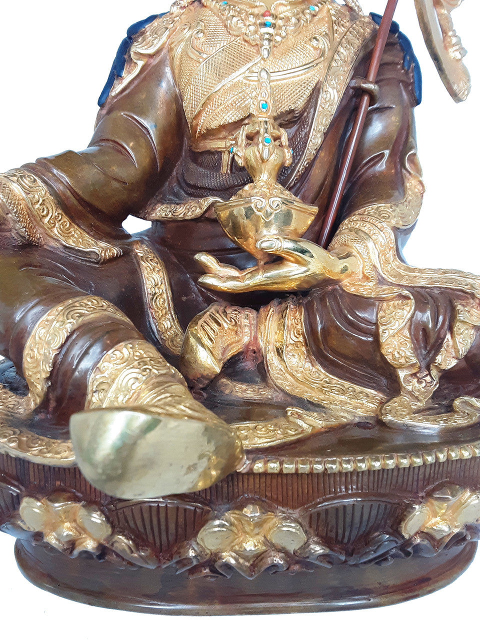 Guru Rinpoche Statue Gold Plated 14"