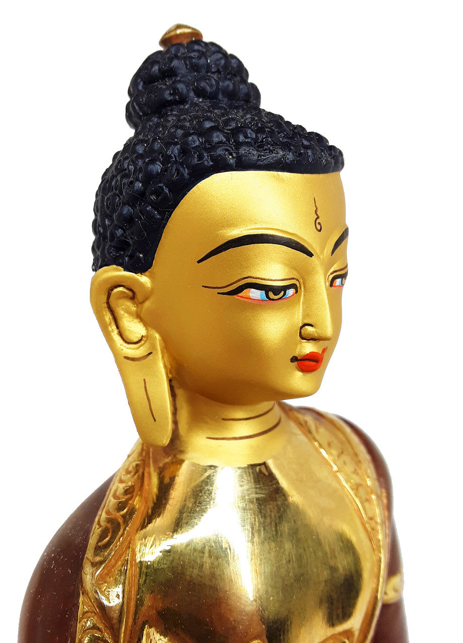 Shakyamuni Statue, Gold Plated 8"
