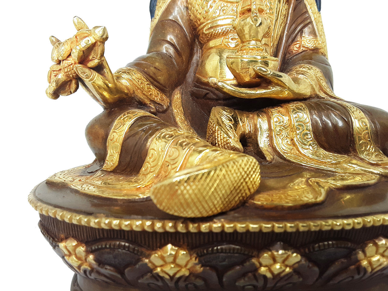 Guru Rinpoche Statue, Half-Gold Plated Copper, 9"