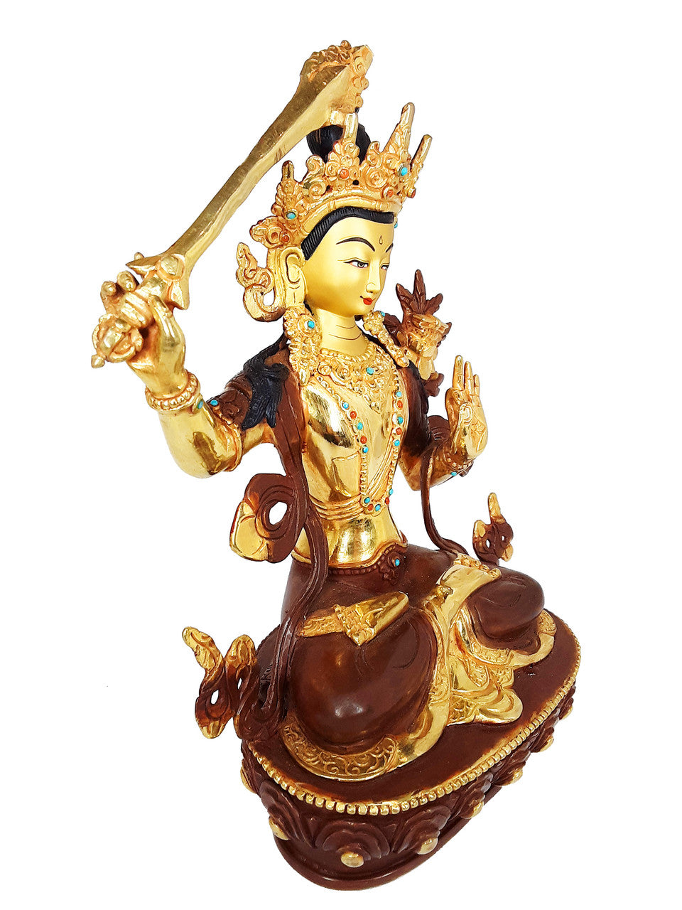 Manjushri Statue Gold Plated 8.25"