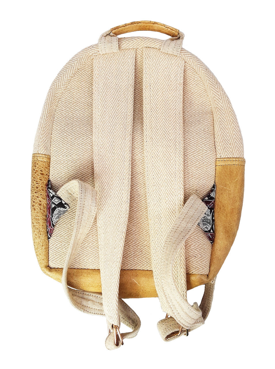 Backpack, Hemp and Leather, Beige with Elephants