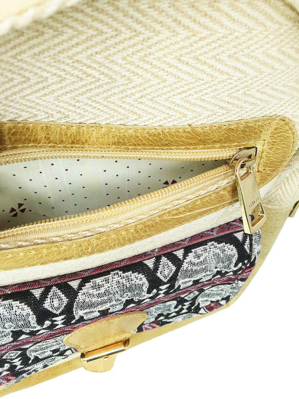 Backpack, Hemp and Leather, Beige with Elephants