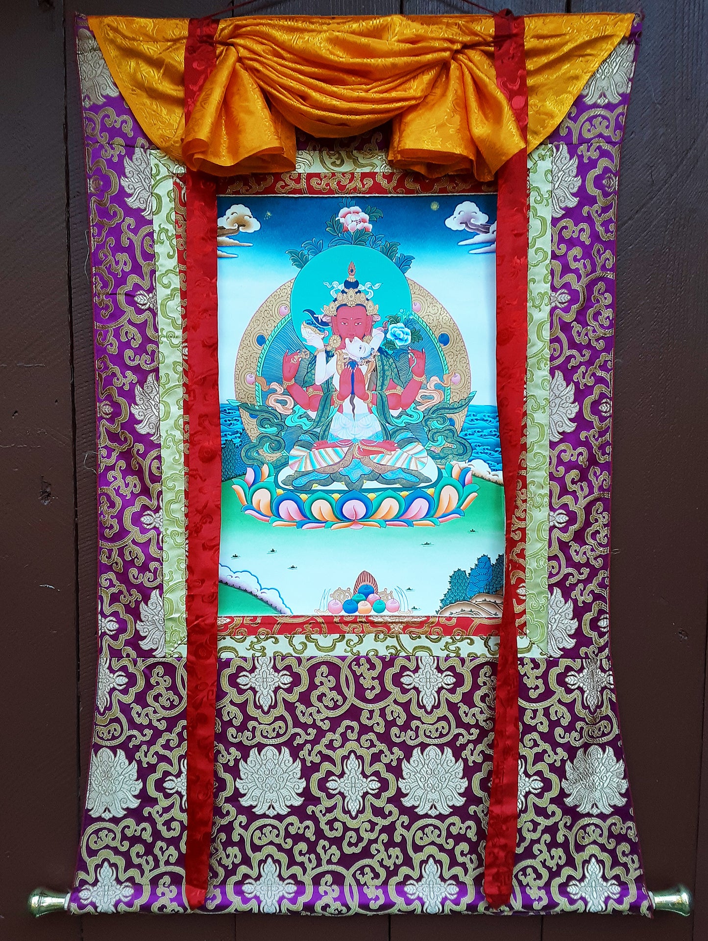 Red Chenrezig Yab-Yum Thangka 32"x42"