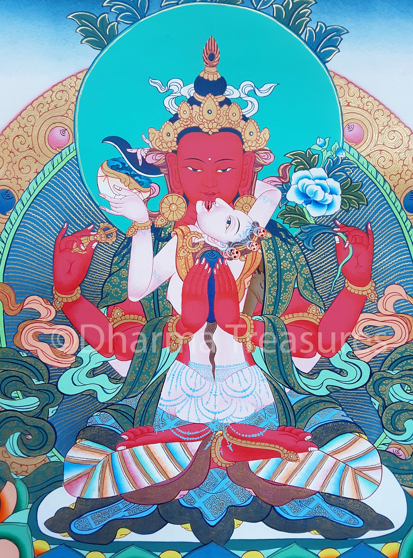 Red Chenrezig Yab-Yum Thangka 32"x42"