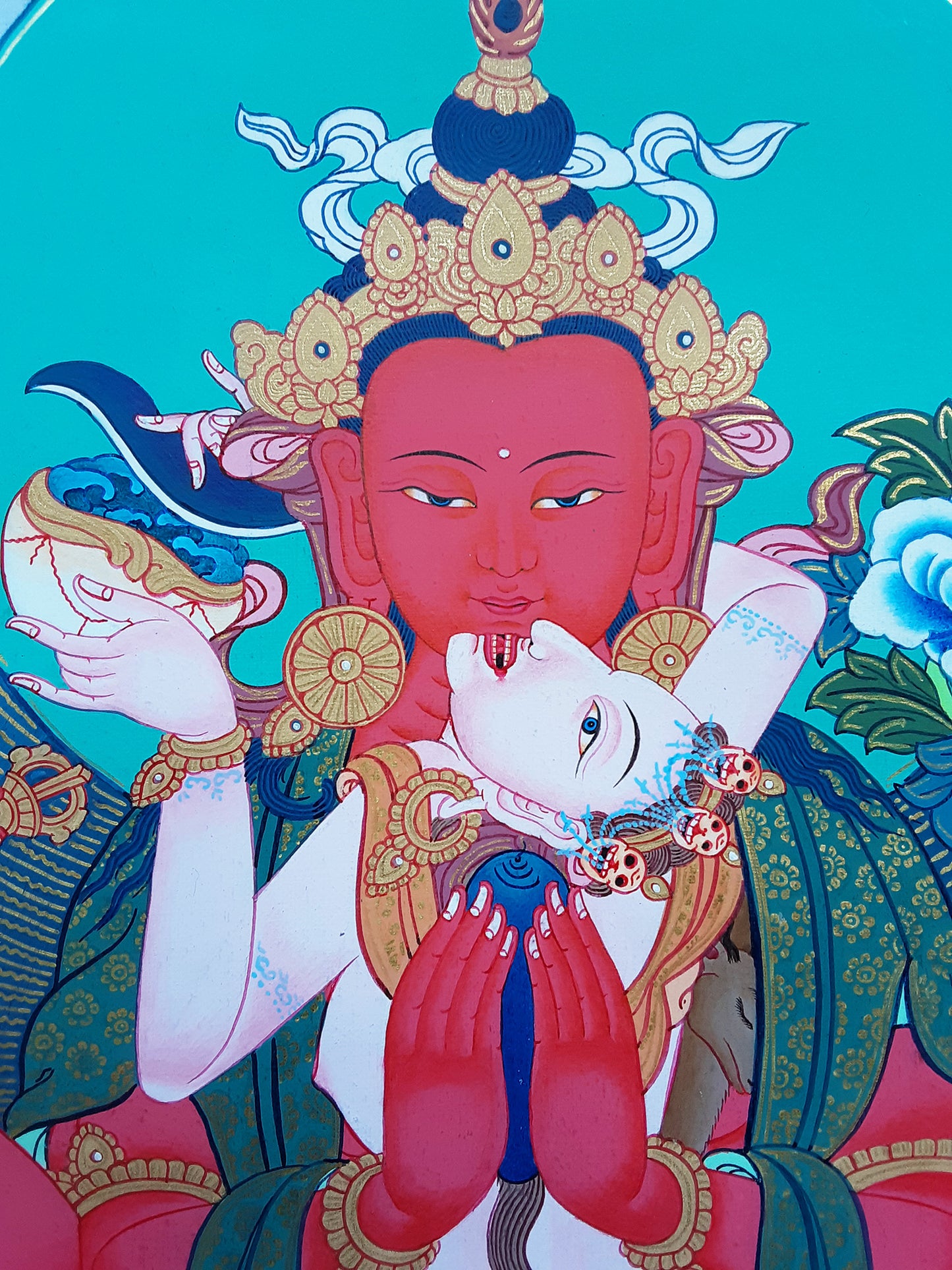 Red Chenrezig Yab-Yum Thangka 32"x42"