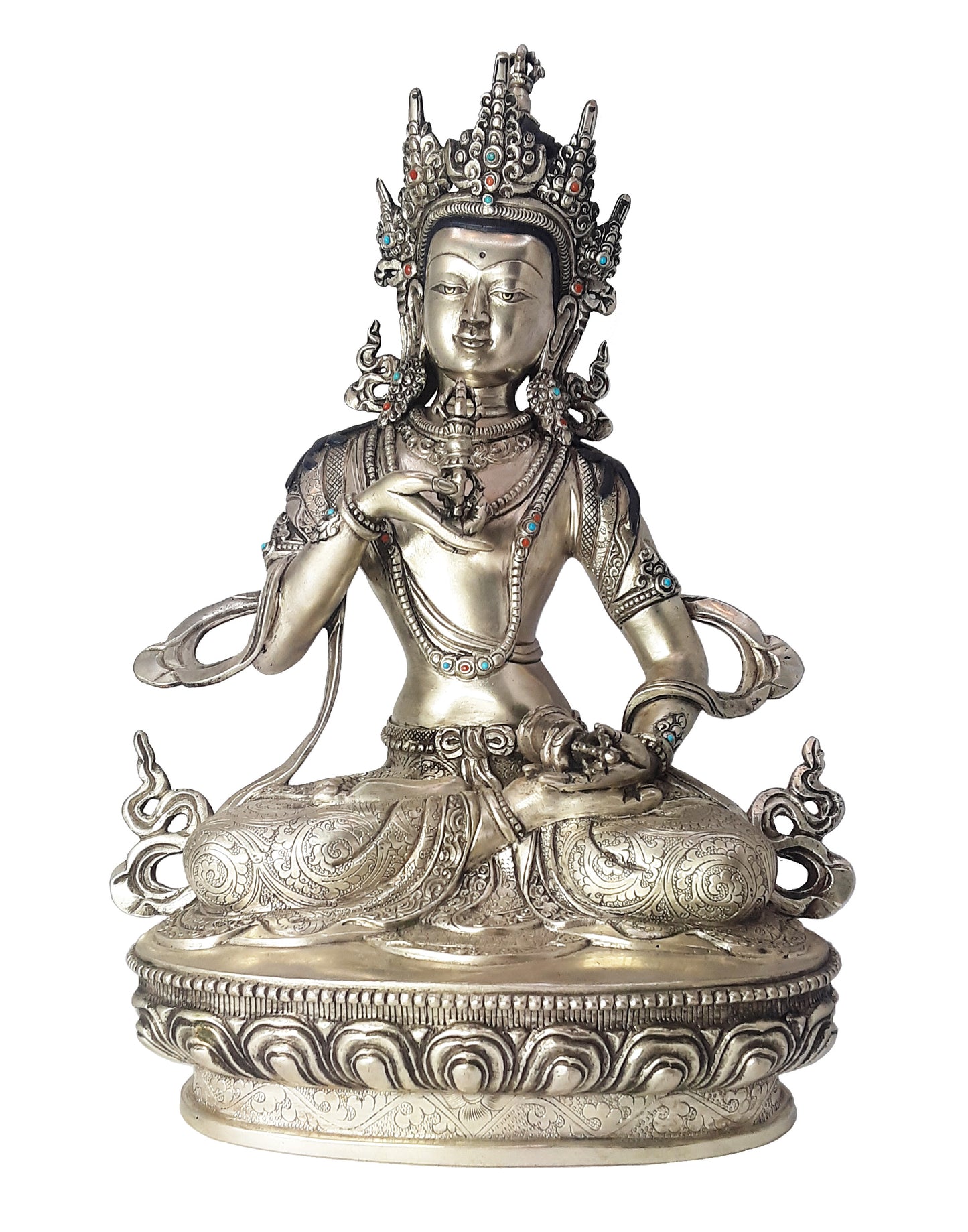 Vajrasatva Silver-Plated Statue 12"