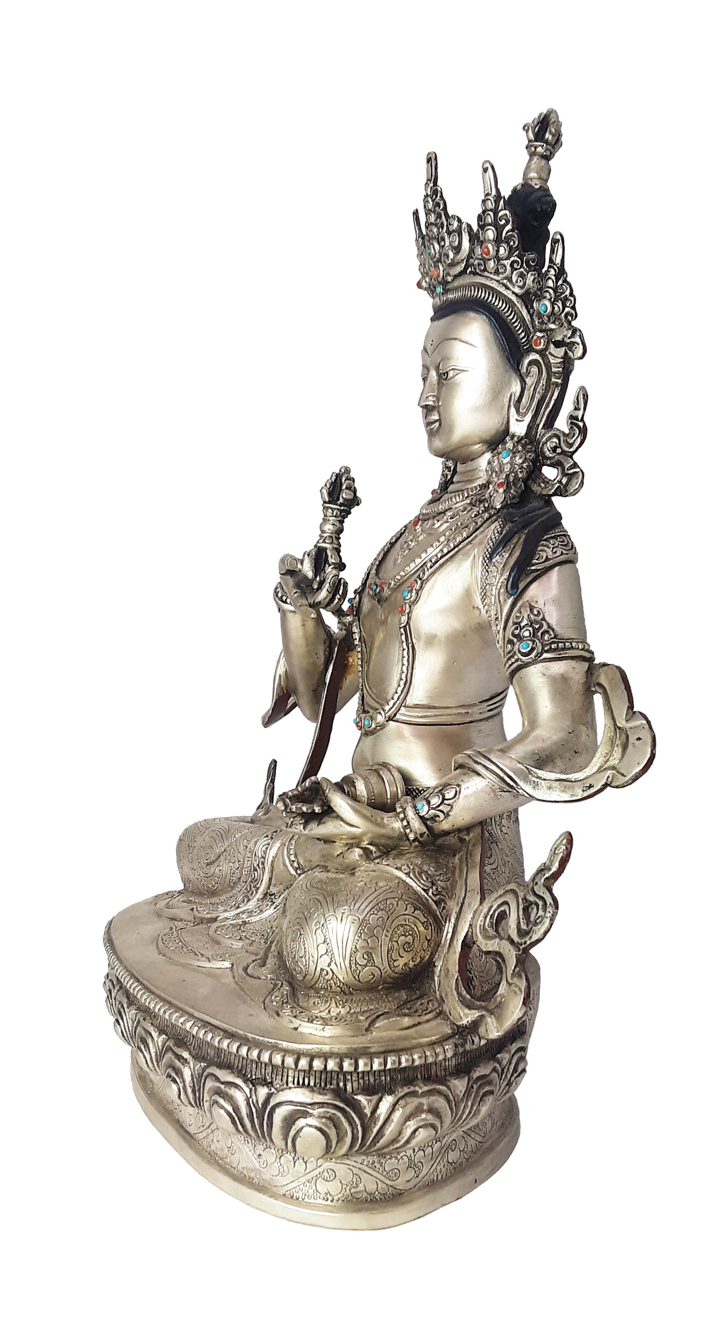Vajrasatva Silver-Plated Statue 12"