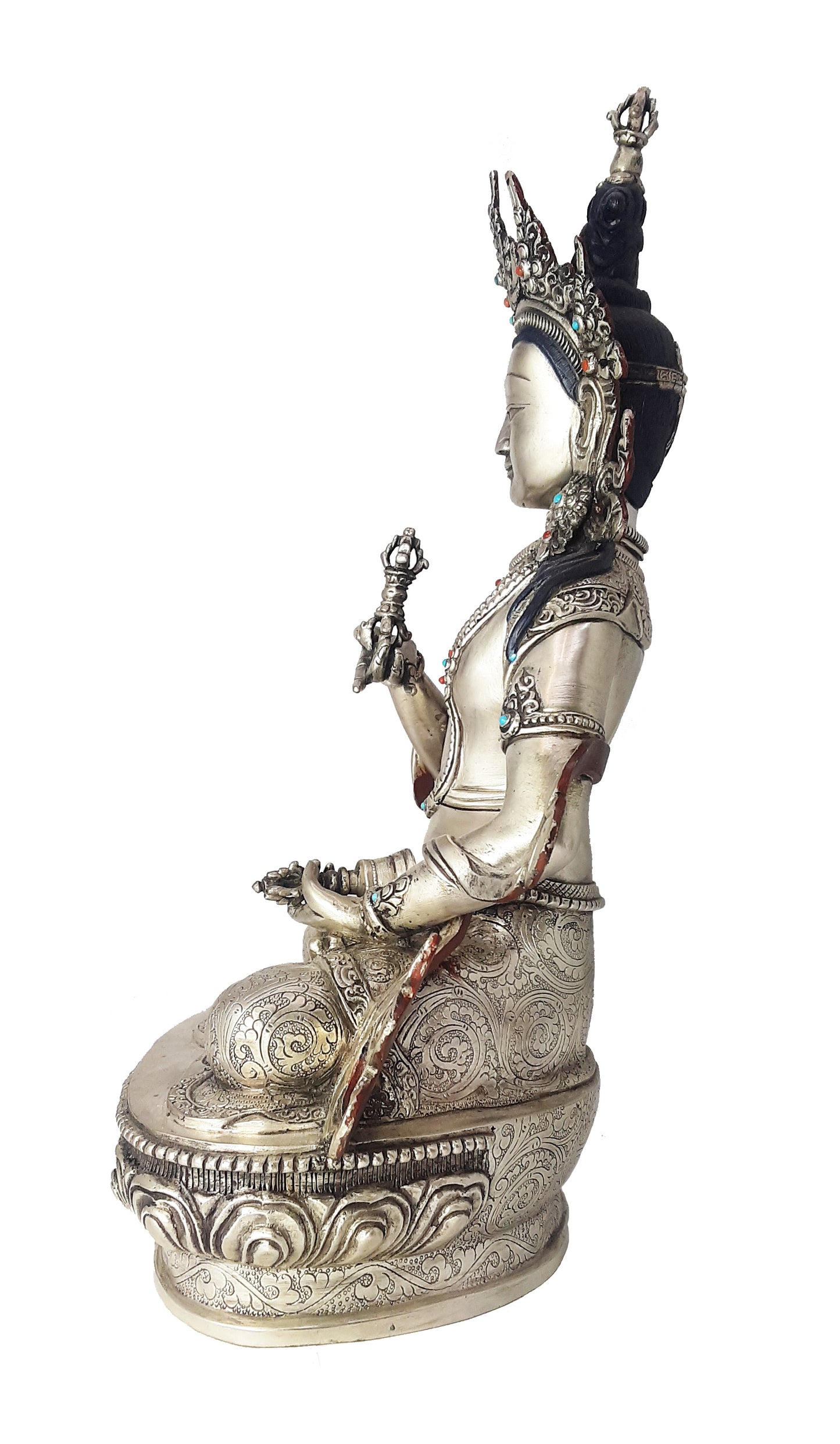 Vajrasatva Silver-Plated Statue 12"