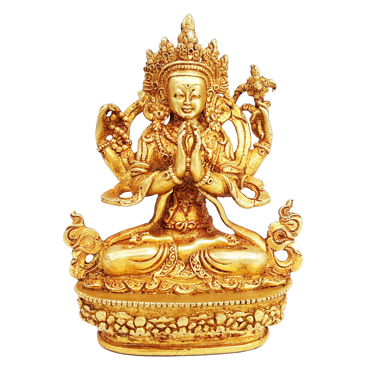 Chenrezig Statue Gold Plated 3.5"