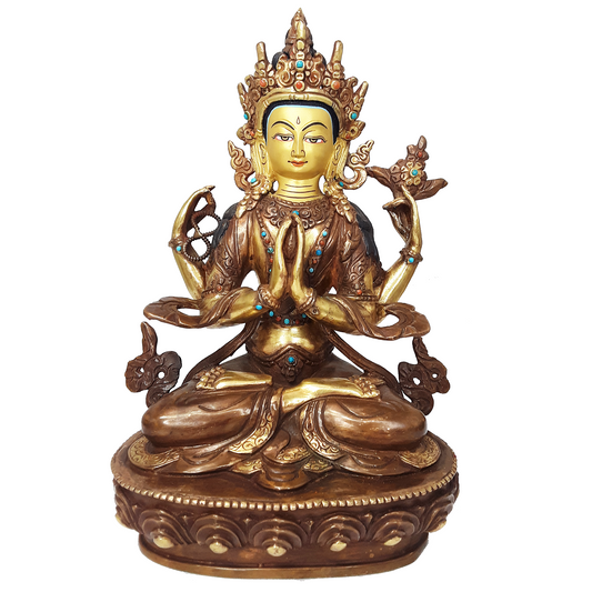 Chenrezig Statue Gold Plated  8.25"