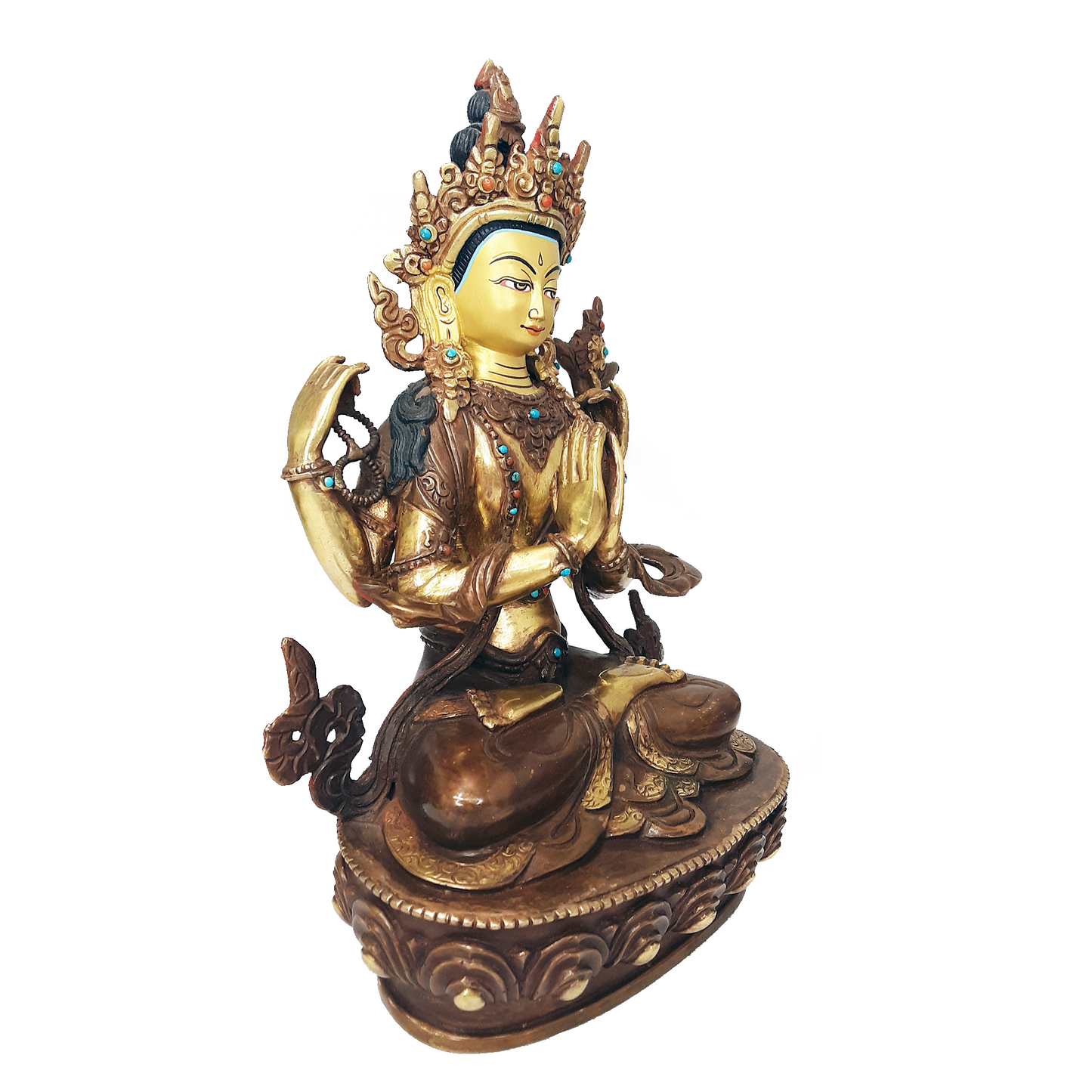Chenrezig Statue Gold Plated  8.25"