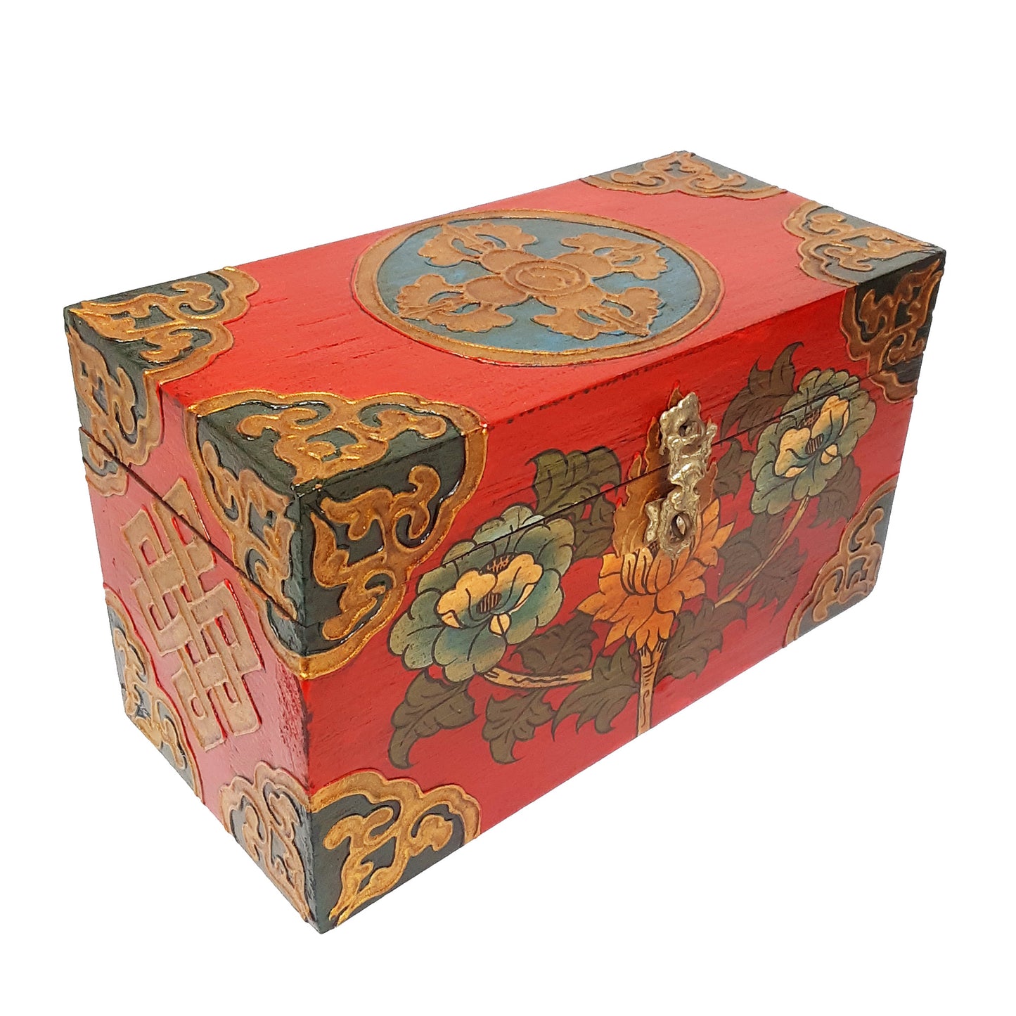Double Dorje w/ Flowers Treasure Box (Various Colors)