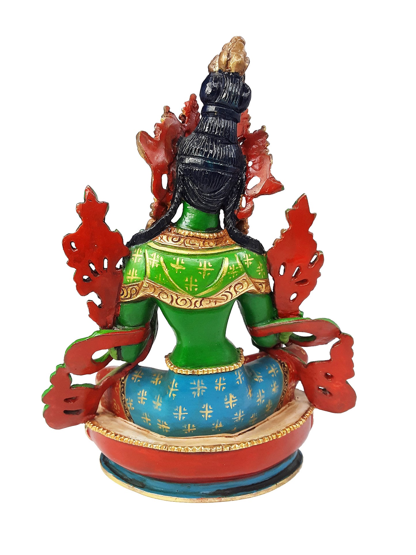 Green Tara Statue Painted Gold Plated 5.5"