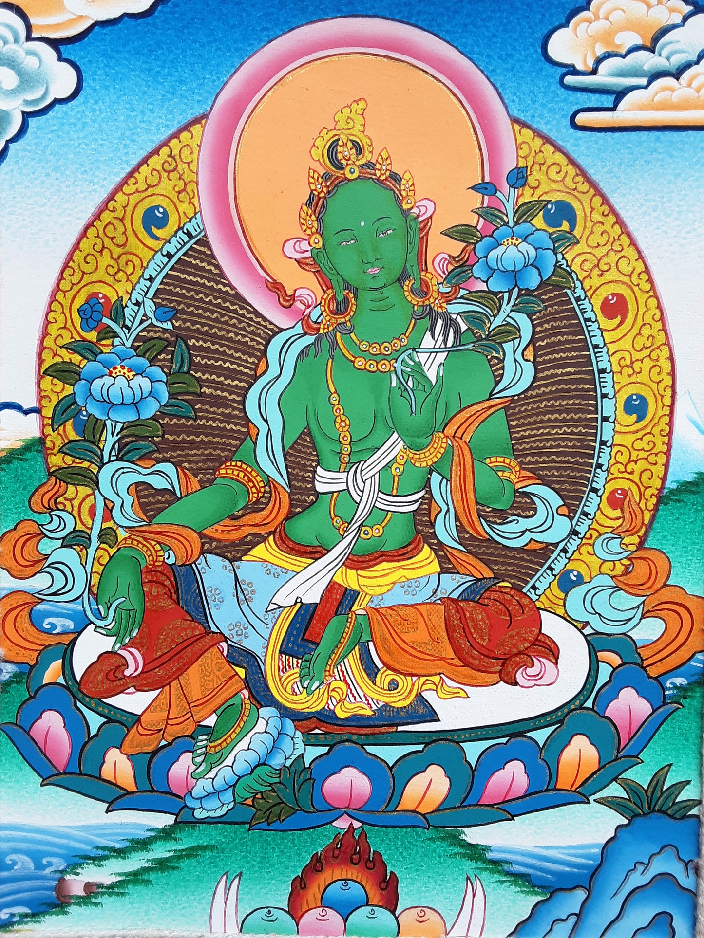 Green Tara Thangka (SM) (13"x18")