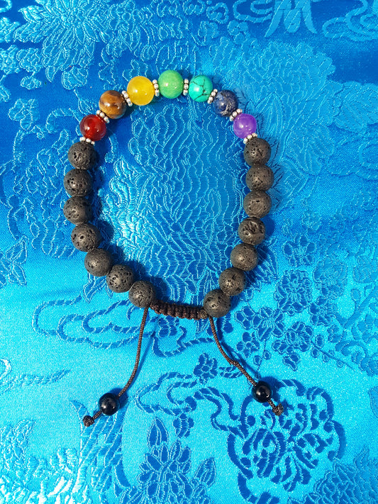 Lava Rock w/ Chakra Stones Wrist Mala, 8mm