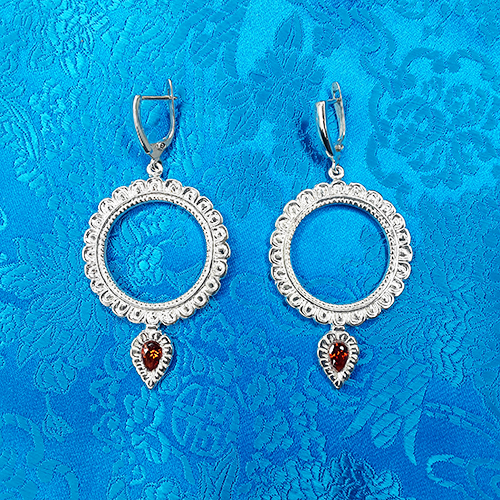 Red Gem Silver Dakini Earrings, 1.15"