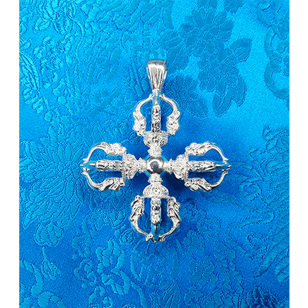 Large Double Dorje Silver Pendant by Natsog Dorje