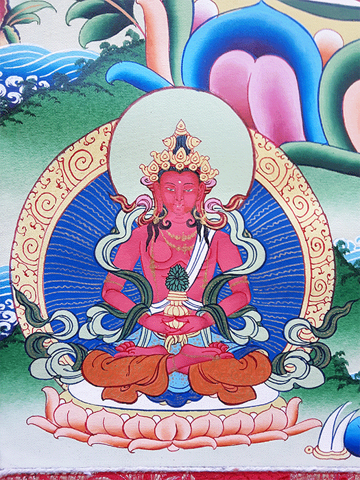 White Tara with Longevity Deities Thangka 32"x43"