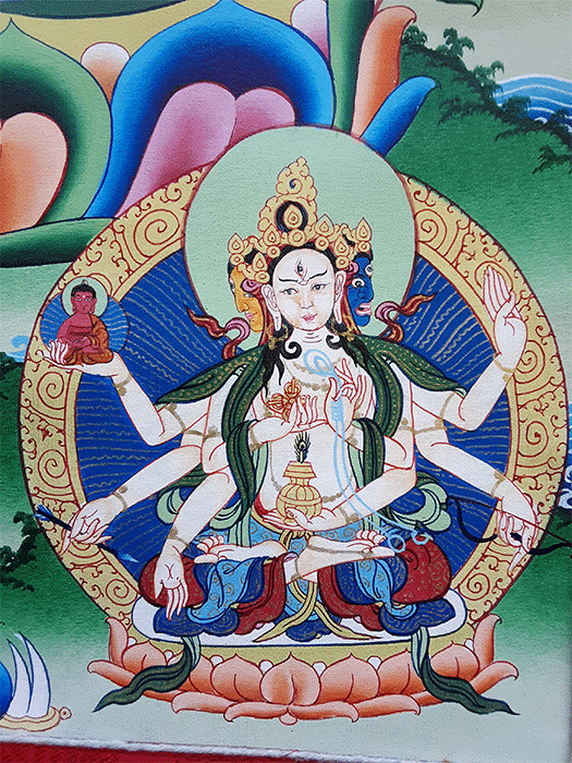 White Tara with Longevity Deities Thangka 32"x43"