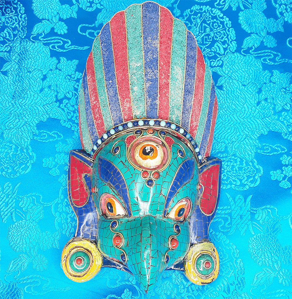 Garuda Mask Wall Hanging with Stone Inlay 8"