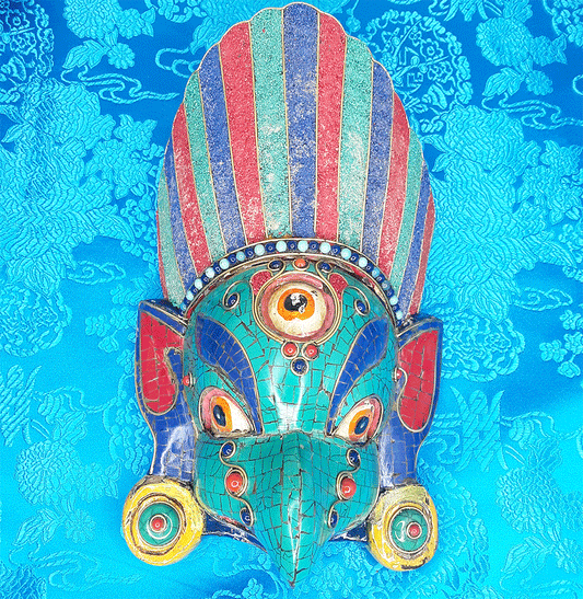 Garuda Mask Wall Hanging with Stone Inlay 8"