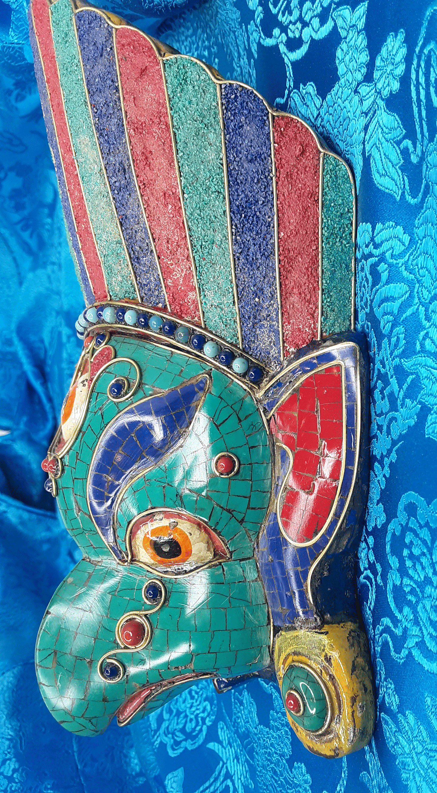 Garuda Mask Wall Hanging with Stone Inlay 8"