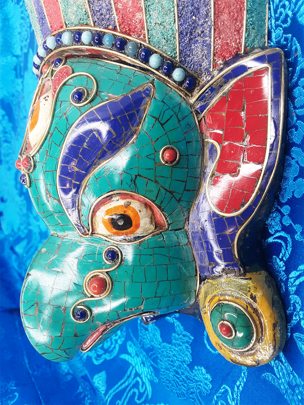 Garuda Mask Wall Hanging with Stone Inlay 8"