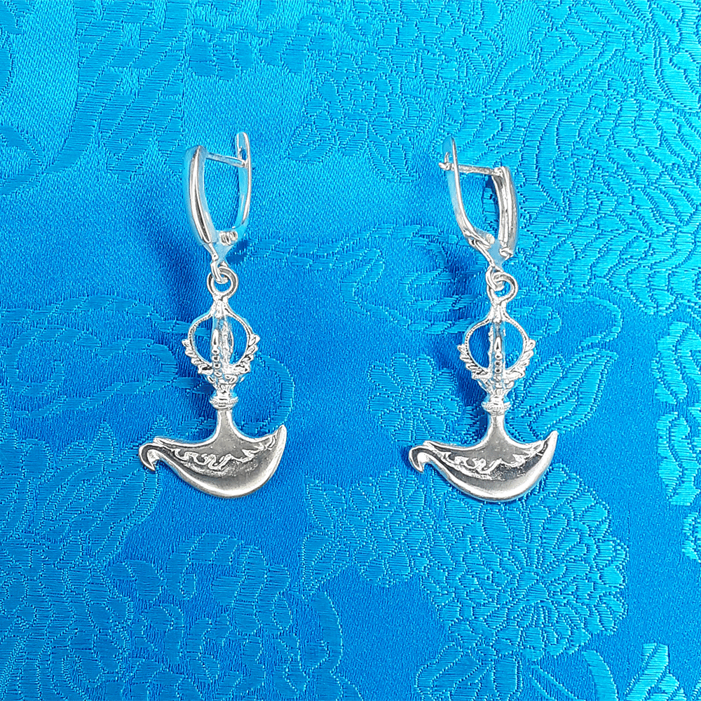 Silver Driguk Earrings 1.75" by Natsog Dorje