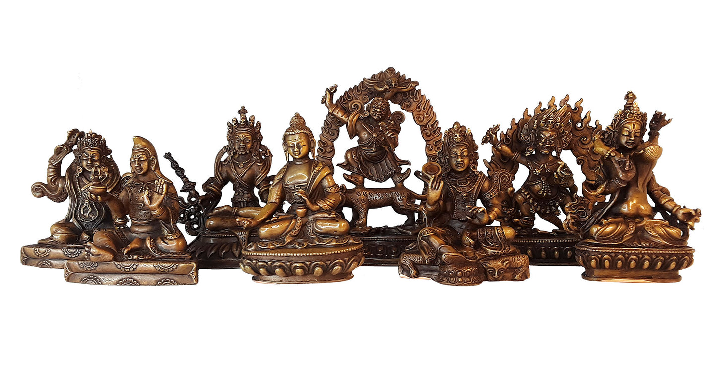 Guru Rinpoche 8 Manifestations Statue Set Copper Oxidized (2.75" to 4.5")