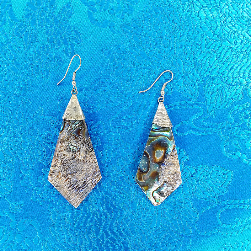 Diamond-Shaped Abalone Earrings 2.5"