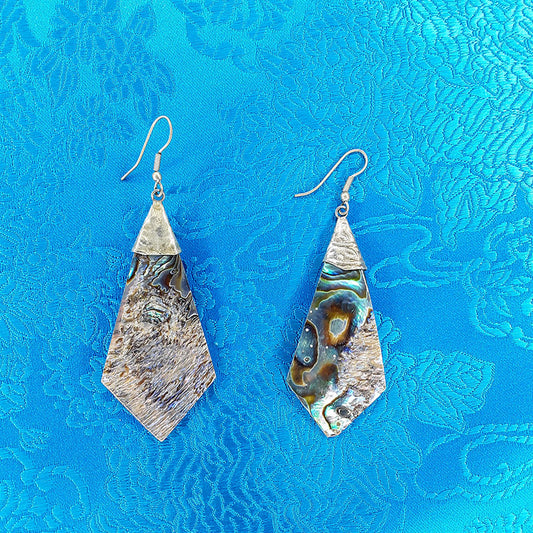 Diamond-Shaped Abalone Earrings 2.5"
