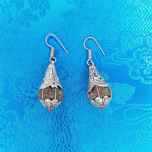 Rudraksha and Silver Earrings