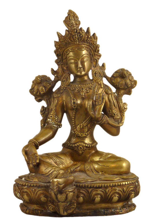 Brass Green Tara Statue (approximately 8.25 inches tall)