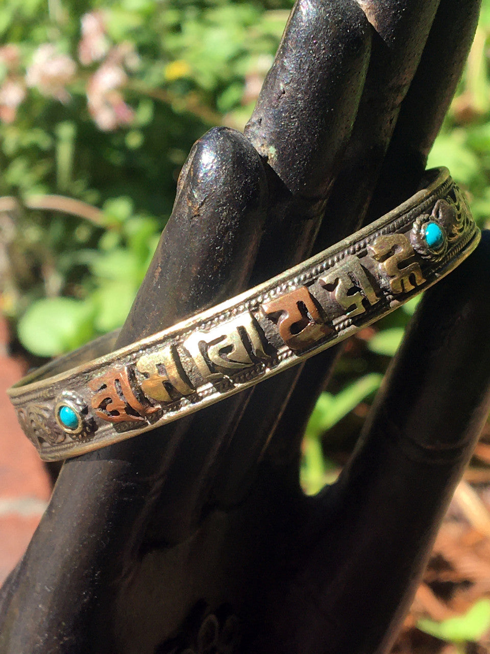 Multi-Metal Mantra Bracelet Sanskrit Blue-Green